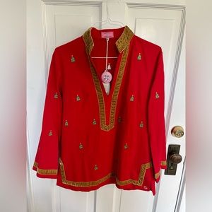 Castaway Clothing Nantucket Christmas tree tunic top size L
